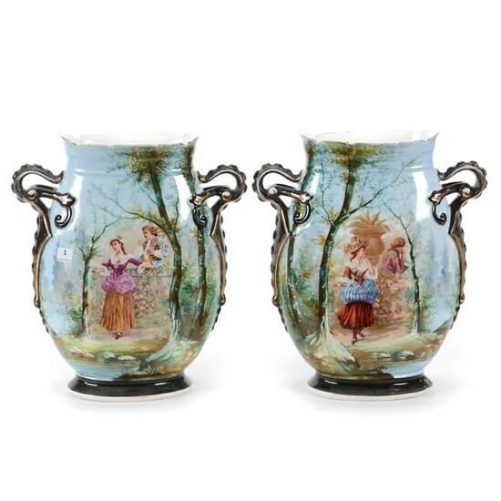 Pair Vases, Unmarked Old Paris Porcelain