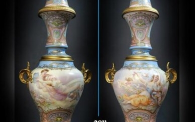 Pair of 19th C. Sevres Porcelain Bronze-Mounted Vases
