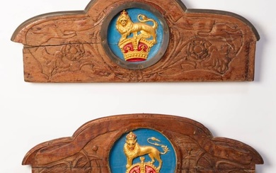 Pair of Carved and Painted Oak Boat Stern Board Signs