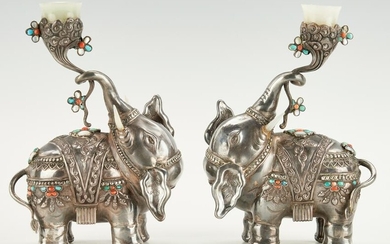 Pair of Chinese or Tibetan Silver Elephant