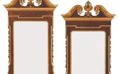 Pair of George II Style Pier / Console Mirrors, Burr Walnut and Parcel Gilt