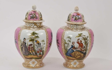 Pair of Helena Wolfsohn Dresden vases and covers