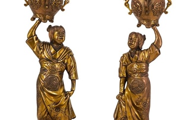 Pair of Japanese Meiji Bronze Figures