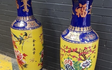 Pair of Large Ceramic Blue and Yellow Chinese vases (h:126cm)