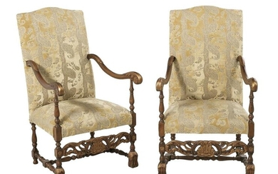 Pair of Louis XIV-Style Fruitwood Fauteuils
