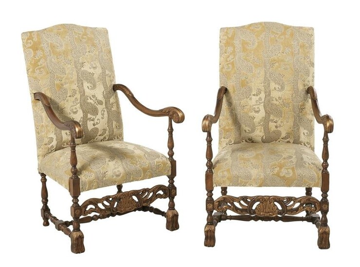 Pair of Louis XIV-Style Fruitwood Fauteuils