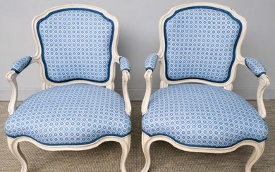 Pair of Louis XV White Painted Fauteuils