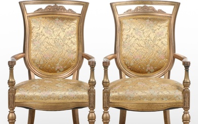 Pair of Louis XVI Style Giltwood and Custom-Upholstered Fauteuils, 20th Century