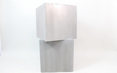 Pair of Minimalist Modern Metal Cube Tables, Pedestals