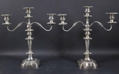 Pair of Three-Light Silver Plated Candelabra
