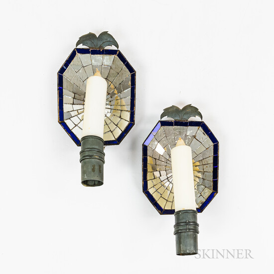 Pair of Tin Mirrored Wall Sconces