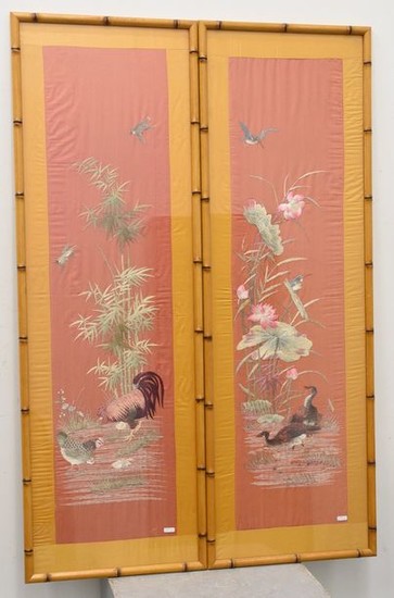 Pair of framed embroideries, China 20th (112 x...