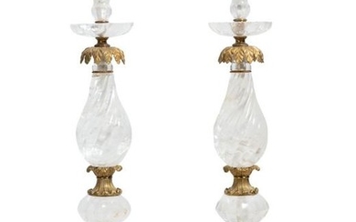 Pair of gilt bronze and rock crystal table lamps