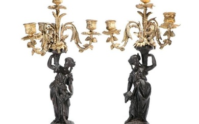 Pair of gilt copper candlesticks, 19th century