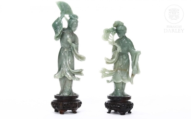 Pair of jadeite figures, "Lady".