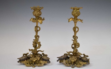 Pair of late 19th century foliate cast gilt metal candlesticks
