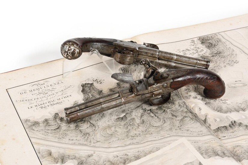 Pair of double flintlock box pistols, from Marshal Suchet, Duke...