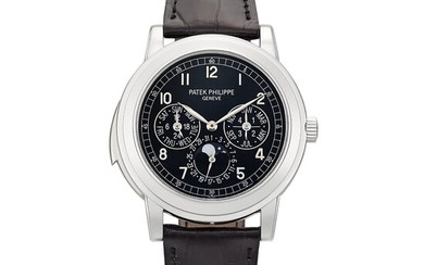 Patek Philippe Reference 5074 | A platinum minute repeating perpetual calendar wristwatch with cathedral gongs, day, date, moon phases, 24 hours and leap year indication, Circa 2011 | 百達翡麗 | 型號5074| 鉑金三問萬年曆腕錶，備大教堂音簧、日期、星期、月相、24小時及閏年顯示，約2011年製