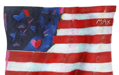 Peter Max (American, b. 1937), Flag With Heart , Bronze Artist Proof