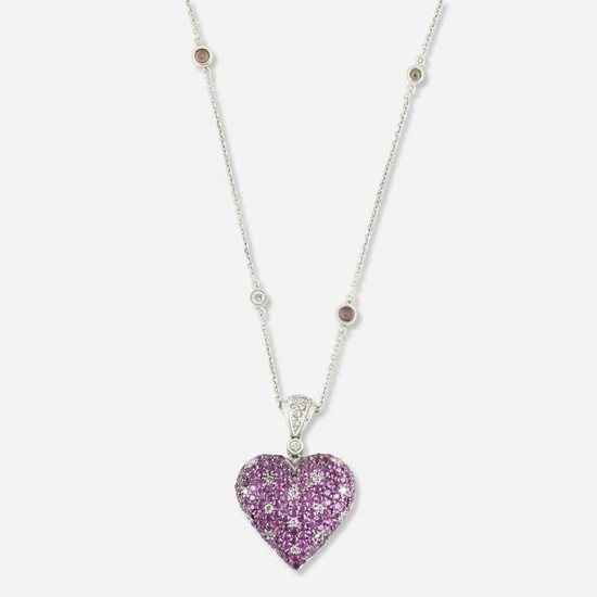 Pink sapphire and diamond heart necklace