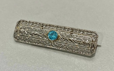 Platinum Art Deco Filigree Pin Brooch Paste Blue Sapphire 1920s
