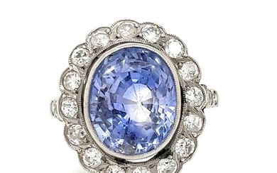 Platinum Ceylon Sapphire Diamond Ring