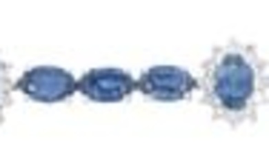 Platinum Sapphire Link Bracelet, Total Diamond Wt.- 1.48 cts., Total Sapphire Wt.- 13.61 cts., L.- 7