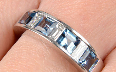 Platinum aquamarine and diamond ring