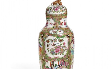 Polychrome porcelain baluster vase and cover China, second half of 19th Century