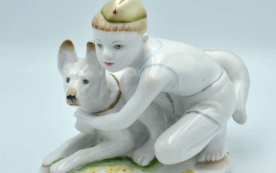 Porcelain figure "Pioneer with a dog" 20th century the other half. LFZ. USSR. 2nd class. Porcelain, painting. Height 13 cm.