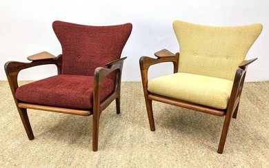 Pr ADRIAN PEARSALL Walnut Arm Lounge Chairs. Paddle arm
