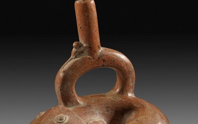 Pre-Columbian. Chimu Ceramic Rare Catfish Vessel - With Spanish Import License Vessel