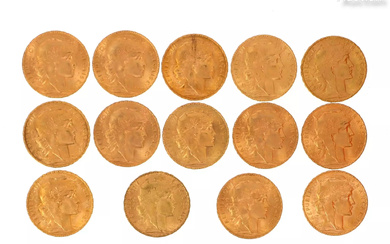 Quatorze pièces or 20 Francs