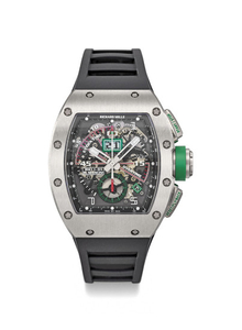 RICHARD MILLE. A VERY RARE AND IMPRESSIVE TITANIUM AUTOMATIC SEMI-SKELETONIZED FLYBACK CHRONOGRAPH WRISTWATCH WITH 60 MINUTE COUNTOWN TIMER, OVERSIZE DATE, CERTIFICATE AND BOX, SIGNED RICHARD MILLE, RM11-01 R. MANCINI, REF. RM011-01 AN TI / 070,...
