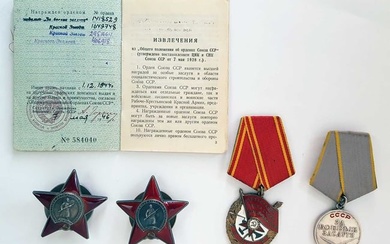 RUSSIAN ORDERS & MEDALS w. DOCUMENT, 1942-1944