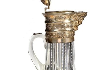 RUSSIAN SILVER MOUNTED CUT GLASS DECANTER, JUG