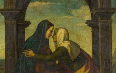Raffaello Gianni, Italian, 19th century- Visitation, After Mariotto Albertinelli; oil on canvas, signed and inscribed on the reverse, bears indistinct inscription on the reverse, 142.5 x 98 cm. Provenance: Private Collection, UK. Note: A...