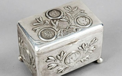 Rectangular lidded box, German, c. 1910, maker's mark A. SchÃ¶llkopf, Pforzheim, silver 800/000