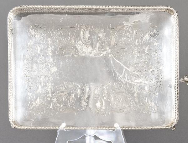 Rectangular tray of punched Spanish silver of Pasgorcy.