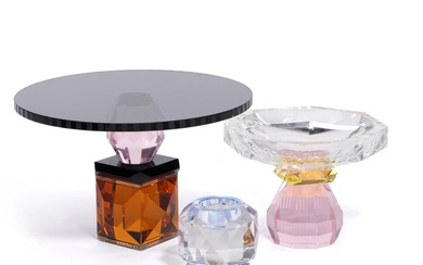 “Reflections Copenhagen”. A sculptural multi-coloured crystal glass cake stand, tazza and a...