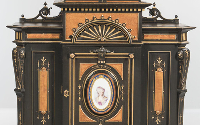 Renaissance-revival Ebonized, Maple, Porcelain-inset, and Parcel-gilt Cabinet