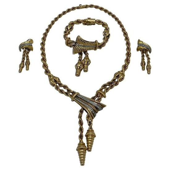 Retro Yellow Gold and Diamond Tassel Necklace, Bracelet