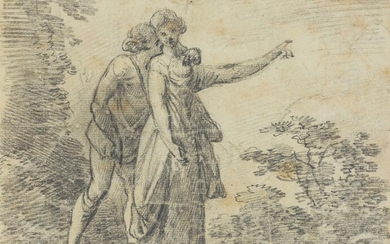Richard Cooper, Jnr, British 1740-c.1814- Couple in a woodland; pencil on paper, signed 'R. Cooper' (upper right), 15.3 x 18.6 cm., together with eight further sketches by the artist, variously signed and inscribed, 29.9 x 22.6 cm. and smaller, a...