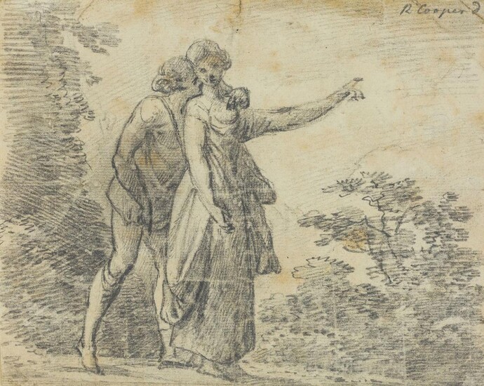 Richard Cooper, Jnr, British 1740-c.1814- Couple in a woodland; pencil on paper, signed 'R. Cooper' (upper right), 15.3 x 18.6 cm., together with eight further sketches by the artist, variously signed and inscribed, 29.9 x 22.6 cm. and smaller, a...