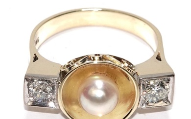 Ring - 14 kt. Platinum, Yellow gold - 0.50 tw. Diamond (Natural) - Pearl