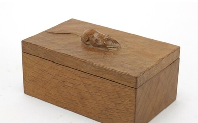Robert Mouseman Thompson adzed oak box and cover carved with...