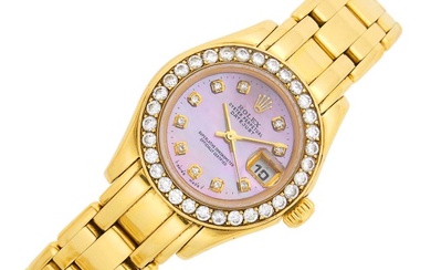 Rolex Gold, Pink Mother-of-Pearl and Diamond 'Pearlmaster' Wristwatch, Ref. 80318