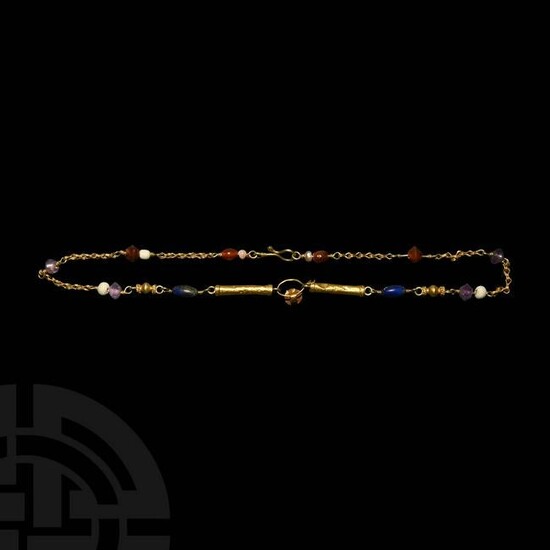 Roman Gold Necklace with Gemstone Beads