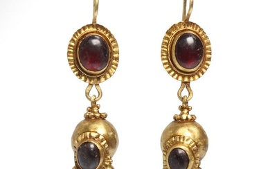 Roman Gold and Garnet Earrings, c. 2nd-3rd Century A.D