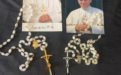 Rosary (5) - Saint John Paul II (silver metal, mother-of-pearl beads) Benedict XVI (gilded metal, glass beads - 1980-1990